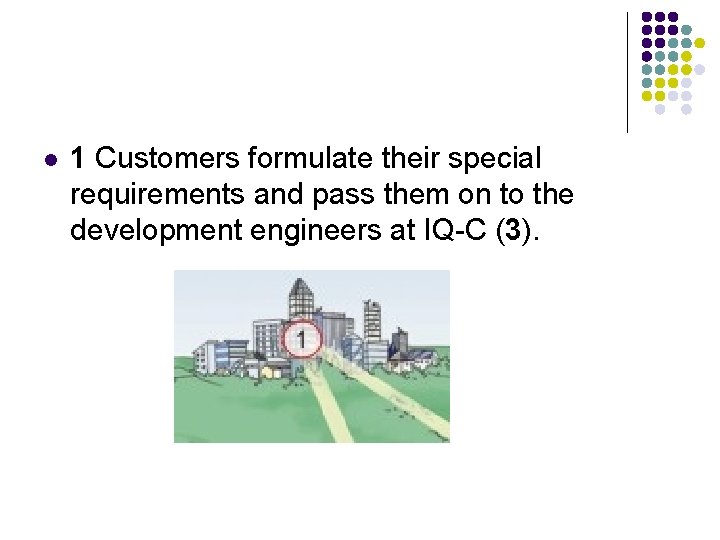 l 1 Customers formulate their special requirements and pass them on to the development