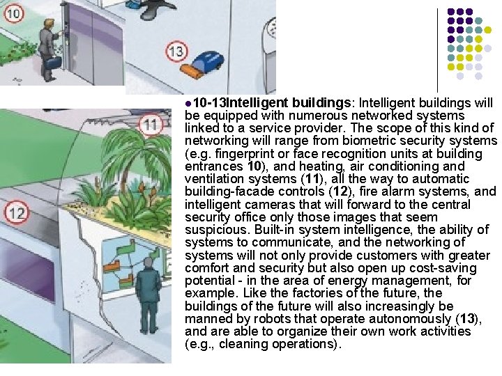 l 10 -13 Intelligent buildings: Intelligent buildings will be equipped with numerous networked systems