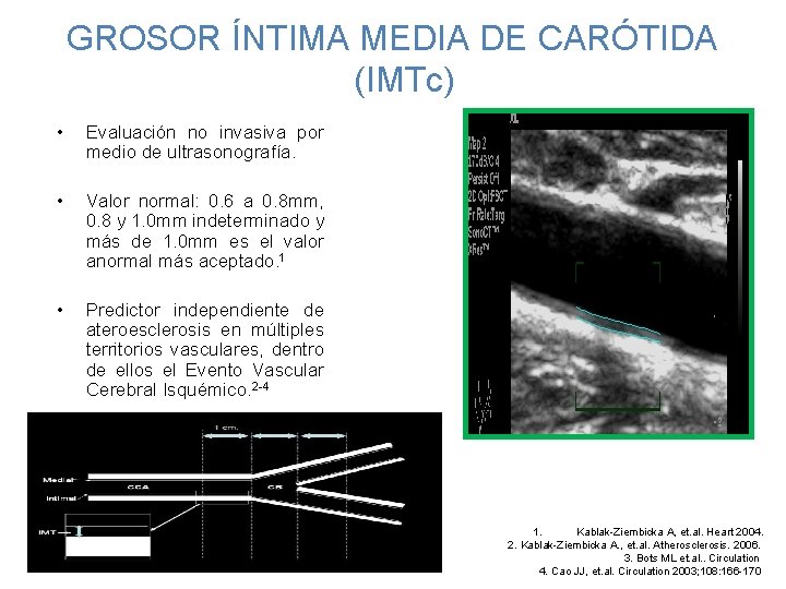 GROSOR ÍNTIMA MEDIA DE CARÓTIDA (IMTc) • Evaluación no invasiva por medio de ultrasonografía.