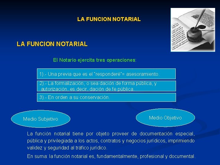 LA FUNCION NOTARIAL El Notario ejercita tres operaciones: operaciones 1). - Una previa que