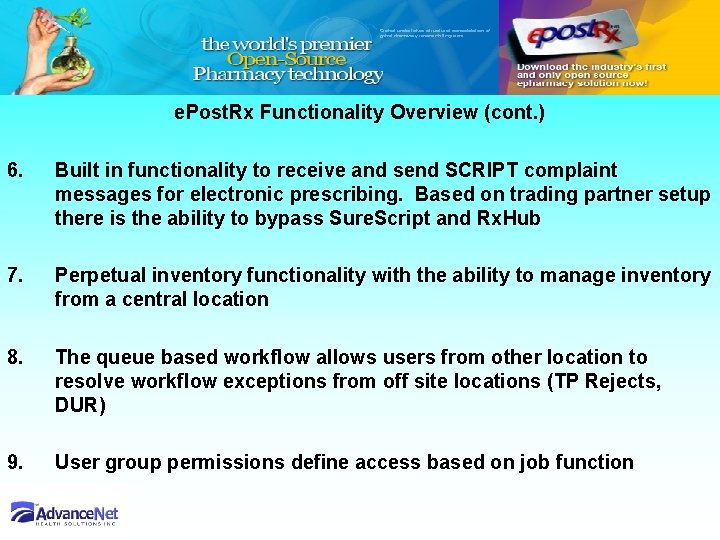 e. Post. Rx Functionality Overview (cont. ) 6. Built in functionality to receive and
