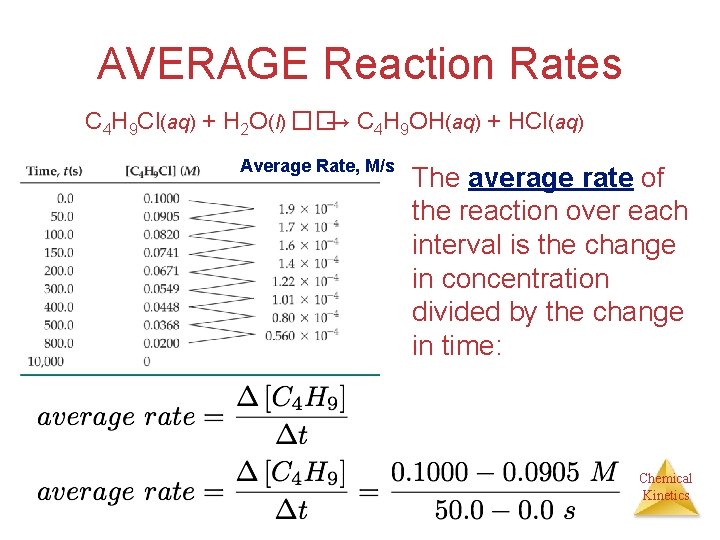 AVERAGE Reaction Rates C 4 H 9 Cl(aq) + H 2 O(l) ��→ C