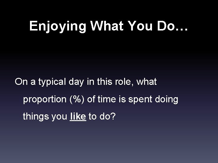 Enjoying What You Do… On a typical day in this role, what proportion (%)