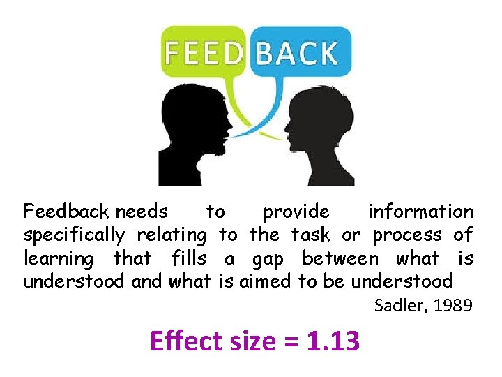 Feedback needs to provide information specifically relating to the task or process of learning Feedback needs to provide information specifically relating to the task or process of learning
