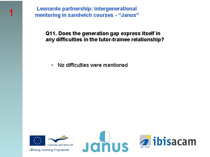 1 Leonardo partnership: intergenerational mentoring in sandwich courses - “Janus” Q 11. Does the