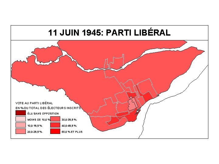 11 JUIN 1945: PARTI LIBÉRAL VOTE AU PARTI LIBÉRAL EN % DU TOTAL DES