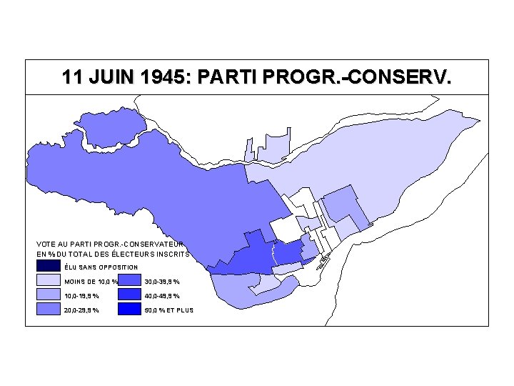 11 JUIN 1945: PARTI PROGR. -CONSERV. VOTE AU PARTI PROGR. -CONSERVATEUR EN % DU