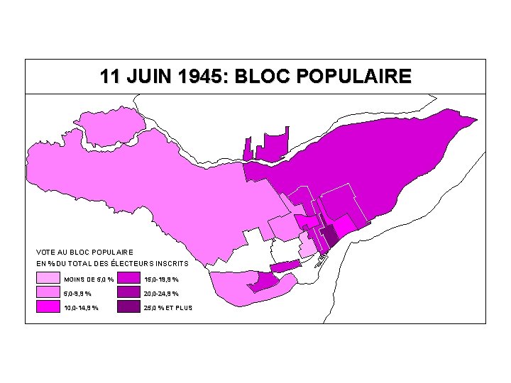 11 JUIN 1945: BLOC POPULAIRE VOTE AU BLOC POPULAIRE EN % DU TOTAL DES