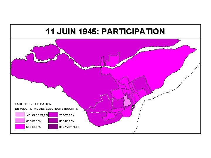 11 JUIN 1945: PARTICIPATION TAUX DE PARTICIPATION EN % DU TOTAL DES ÉLECTEURS INSCRITS