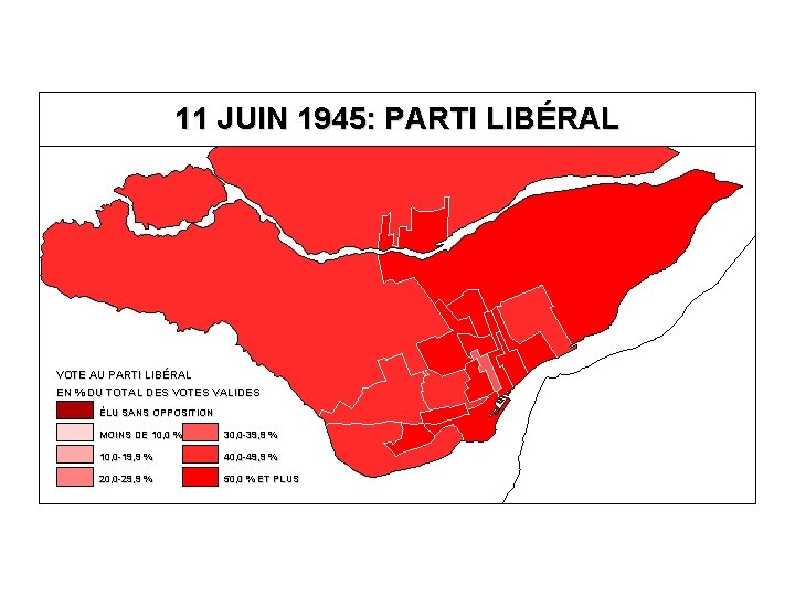 11 JUIN 1945: PARTI LIBÉRAL VOTE AU PARTI LIBÉRAL EN % DU TOTAL DES