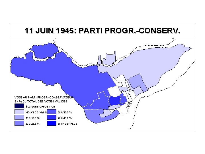 11 JUIN 1945: PARTI PROGR. -CONSERV. VOTE AU PARTI PROGR. -CONSERVATEUR EN % DU