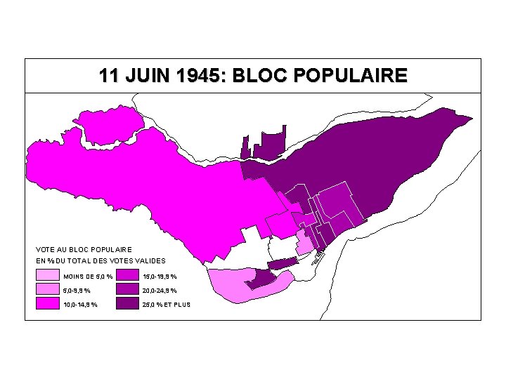 11 JUIN 1945: BLOC POPULAIRE VOTE AU BLOC POPULAIRE EN % DU TOTAL DES