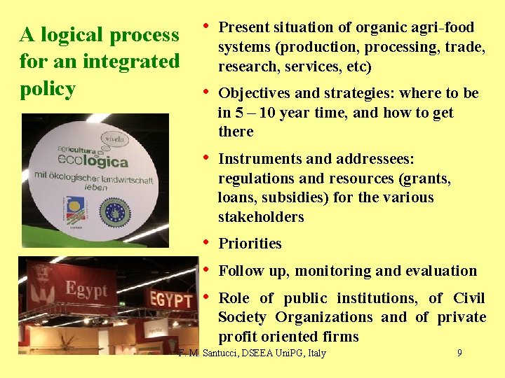 A logical process • for an integrated policy • Present situation of organic agri-food