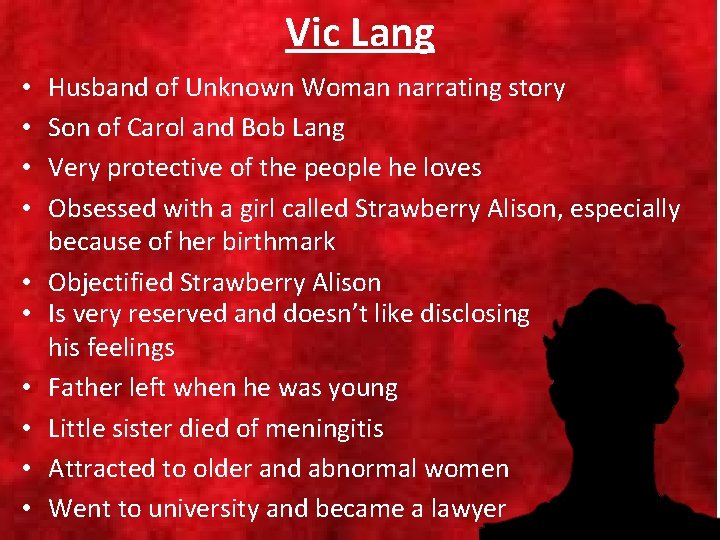 Vic Lang • • • Husband of Unknown Woman narrating story Son of Carol