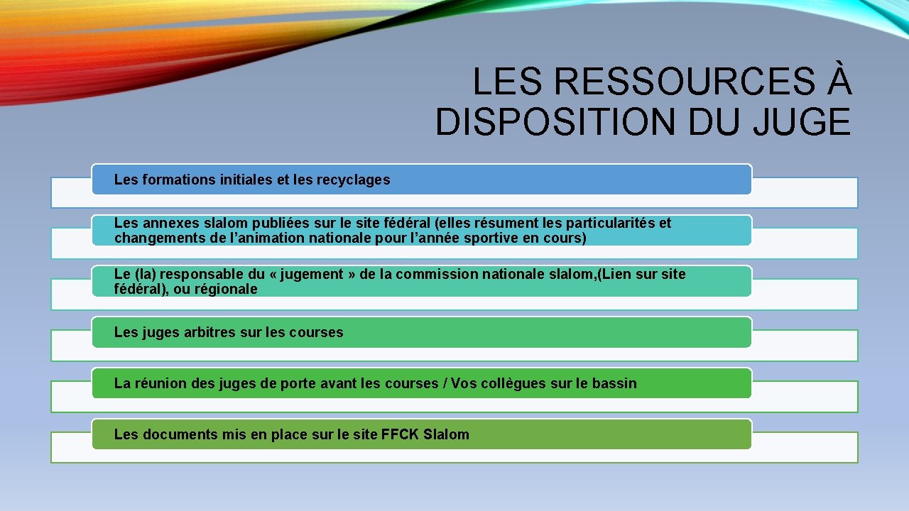 LES RESSOURCES À DISPOSITION DU JUGE Les formations initiales et les recyclages Les annexes