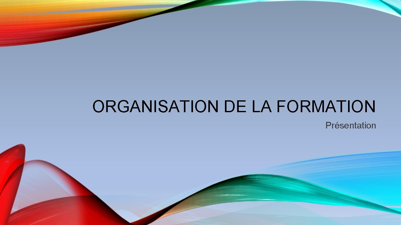 ORGANISATION DE LA FORMATION Présentation 