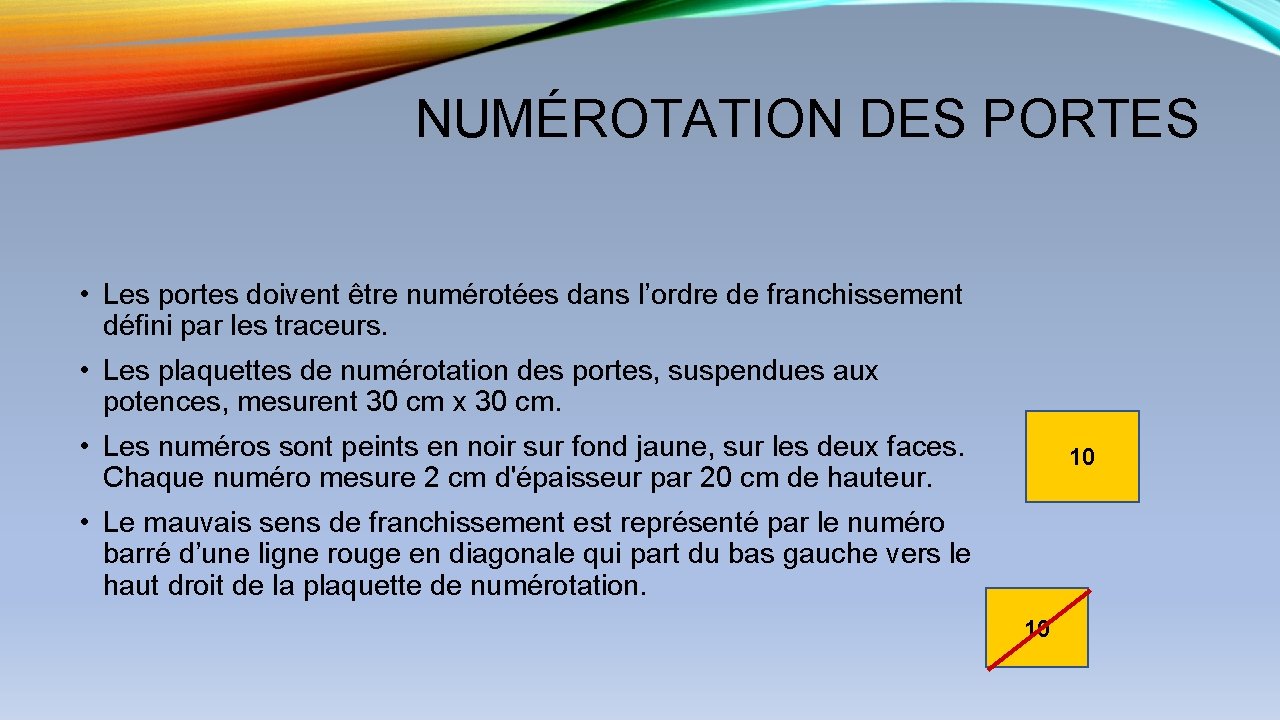 NUMÉROTATION DES PORTES • Les portes doivent être numérotées dans l’ordre de franchissement défini