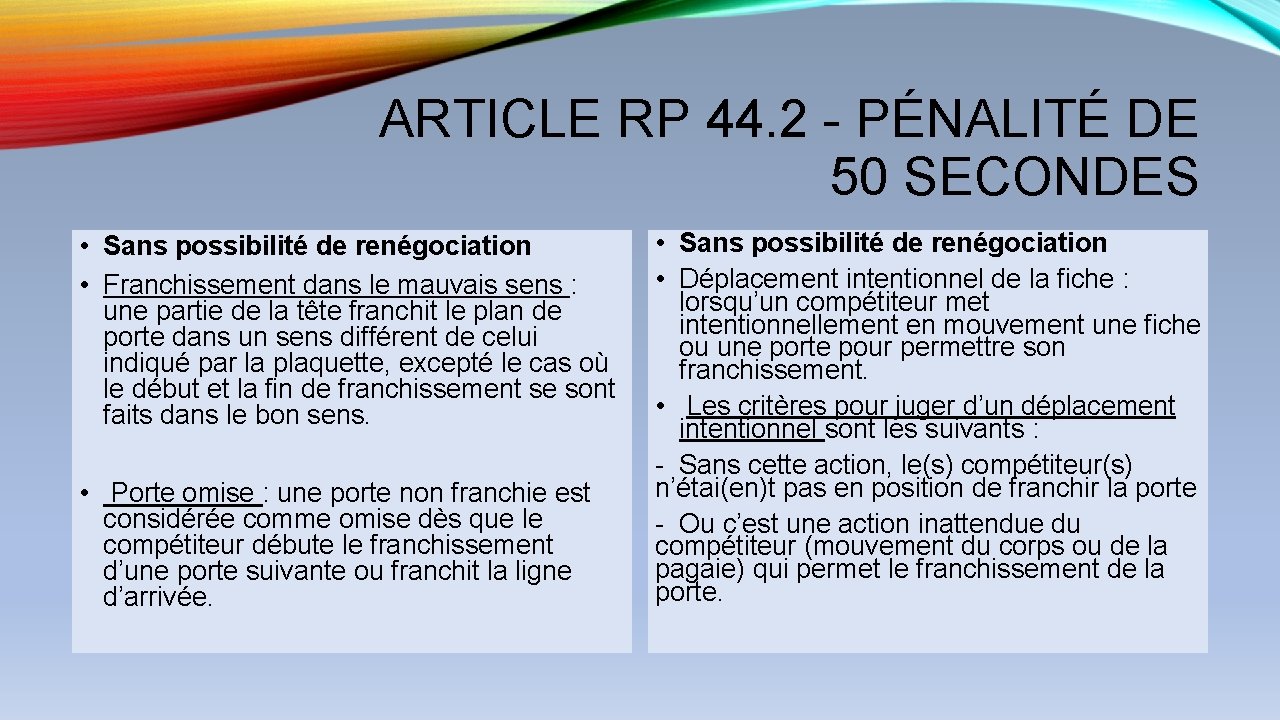 ARTICLE RP 44. 2 - PÉNALITÉ DE 50 SECONDES • Sans possibilité de renégociation