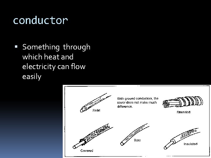 conductor Something through which heat and electricity can flow easily 