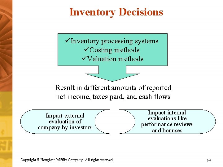 Inventory Decisions üInventory processing systems üCosting methods üValuation methods Result in different amounts of