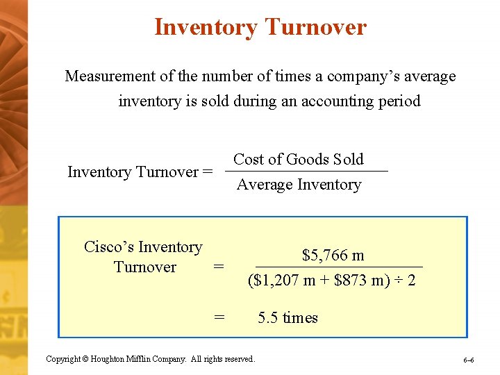 Inventory Turnover Measurement of the number of times a company’s average inventory is sold