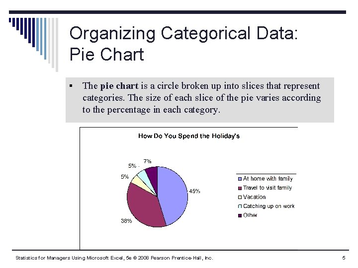 Organizing Categorical Data: Pie Chart § The pie chart is a circle broken up Organizing Categorical Data: Pie Chart § The pie chart is a circle broken up