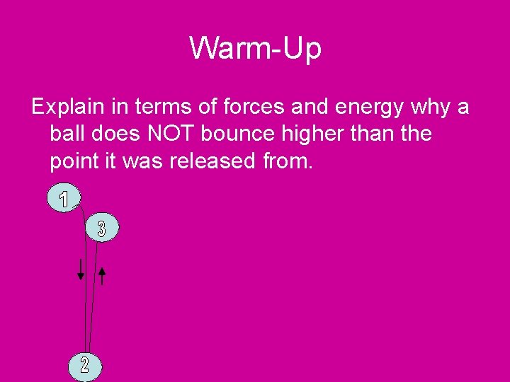 Warm-Up Explain in terms of forces and energy why a ball does NOT bounce