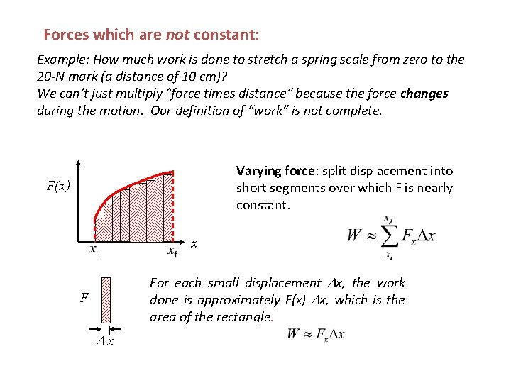 Forces which are not constant: Example: How much work is done to stretch a