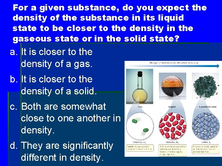 For a given substance, do you expect the density of the substance in its