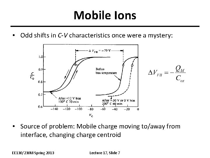 Mobile Ions • Odd shifts in C-V characteristics once were a mystery: • Source