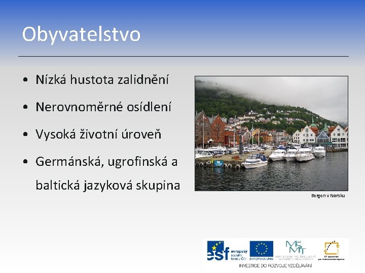 Obyvatelstvo • Nízká hustota zalidnění • Nerovnoměrné osídlení • Vysoká životní úroveň • Germánská,