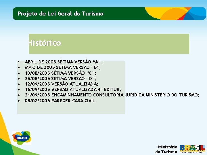 Projeto de Lei Geral do Turismo Histórico • • ABRIL DE 2005 SÉTIMA VERSÃO