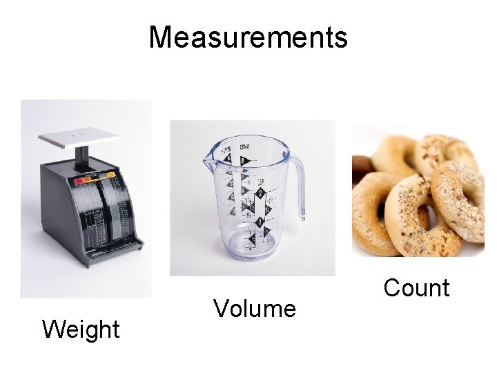 Measurements Weight Volume Count Measurements Weight Volume Count