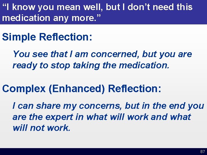 “I know you mean well, but I don’t need this medication any more. ”