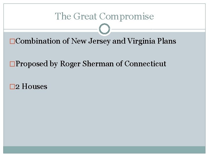 The Great Compromise �Combination of New Jersey and Virginia Plans �Proposed by Roger Sherman