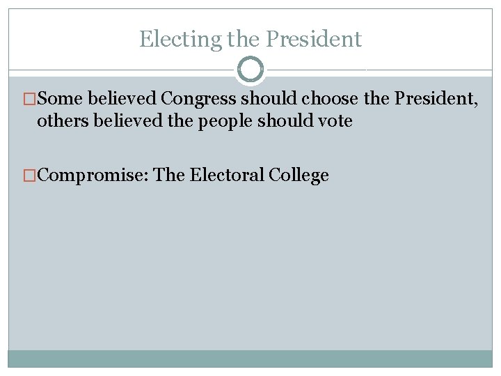 Electing the President �Some believed Congress should choose the President, others believed the people