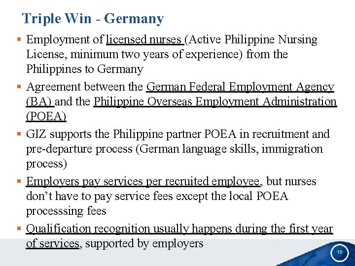 Triple Win - Germany § Employment of licensed nurses (Active Philippine Nursing License, minimum