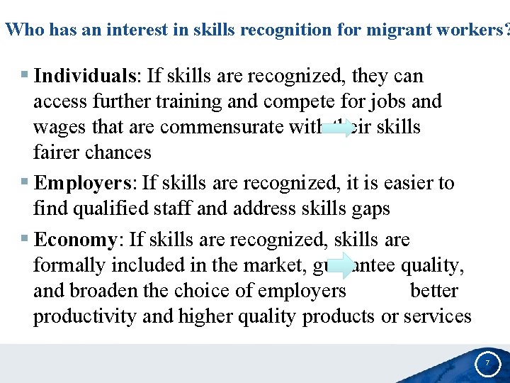 Who has an interest in skills recognition for migrant workers? § Individuals: If skills