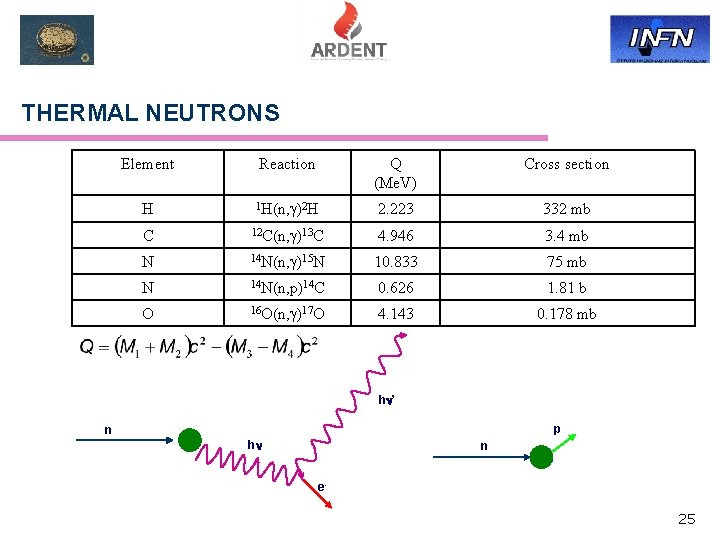 THERMAL NEUTRONS Element Reaction Q (Me. V) Cross section H 1 H(n, )2 H