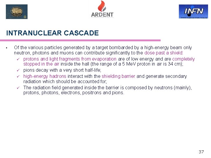 INTRANUCLEAR CASCADE • Of the various particles generated by a target bombarded by a