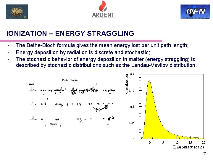 IONIZATION – ENERGY STRAGGLING • • • The Bethe-Bloch formula gives the mean energy