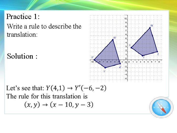 Practice 1: Write a rule to describe the translation: Solution : Practice 1: Write a rule to describe the translation: Solution :