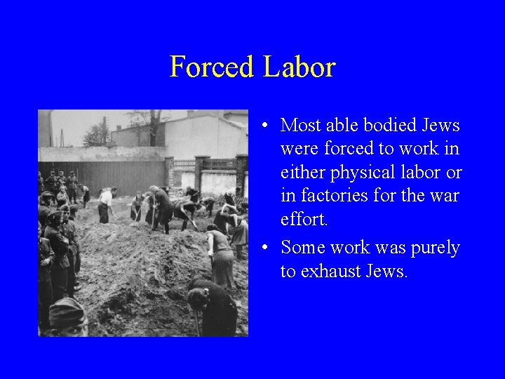 Forced Labor • Most able bodied Jews were forced to work in either physical