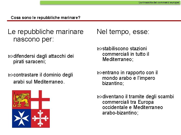 La rinascita dei commerci europei Cosa sono le repubbliche marinare? Le repubbliche marinare nascono La rinascita dei commerci europei Cosa sono le repubbliche marinare? Le repubbliche marinare nascono