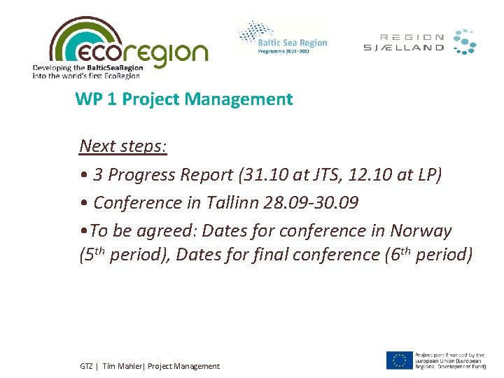 WP 1 Project Management Next steps: • 3 Progress Report (31. 10 at JTS,