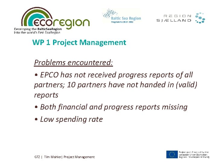 WP 1 Project Management Problems encountered: • EPCO has not received progress reports of