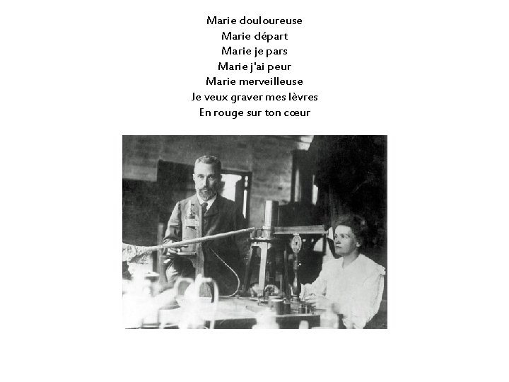Marie douloureuse Marie départ Marie je pars Marie j'ai peur Marie merveilleuse Je veux