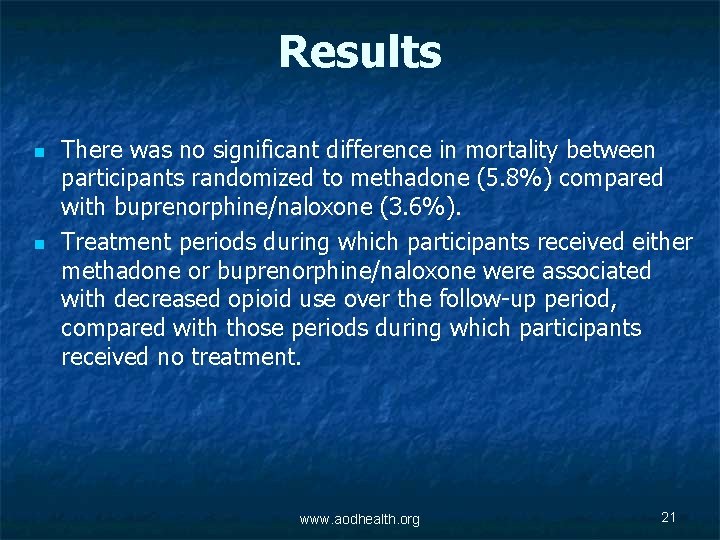 Results n n There was no significant difference in mortality between participants randomized to