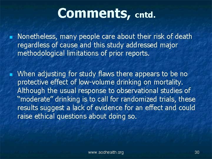 Comments, cntd. n n Nonetheless, many people care about their risk of death regardless