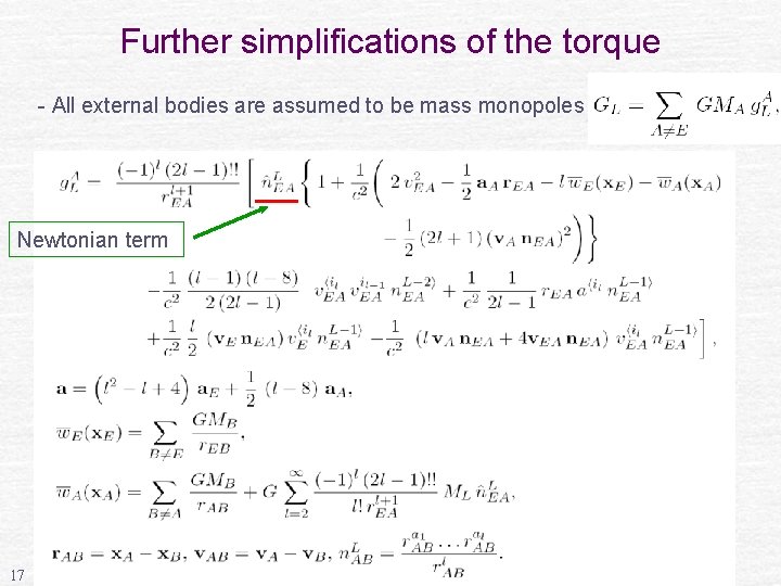 Further simplifications of the torque - All external bodies are assumed to be mass